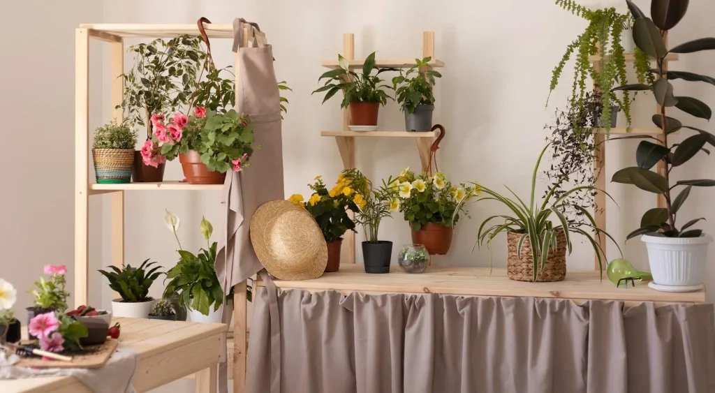 Woman's hand holding basket pf fresh flowers