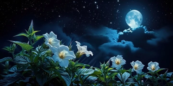 Moonflowers are under full moon