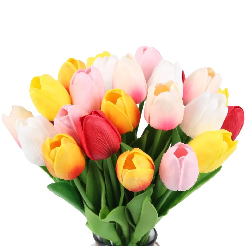 Pink-colored tulips combined with other tulip colors add brilliance