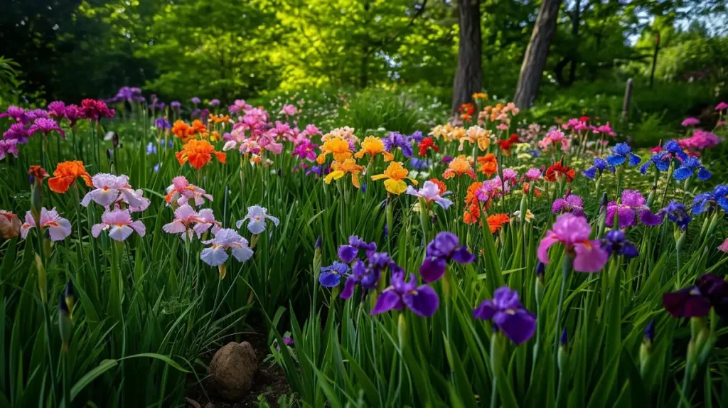 Iris flowers have many colors, such as white, purple, and pink